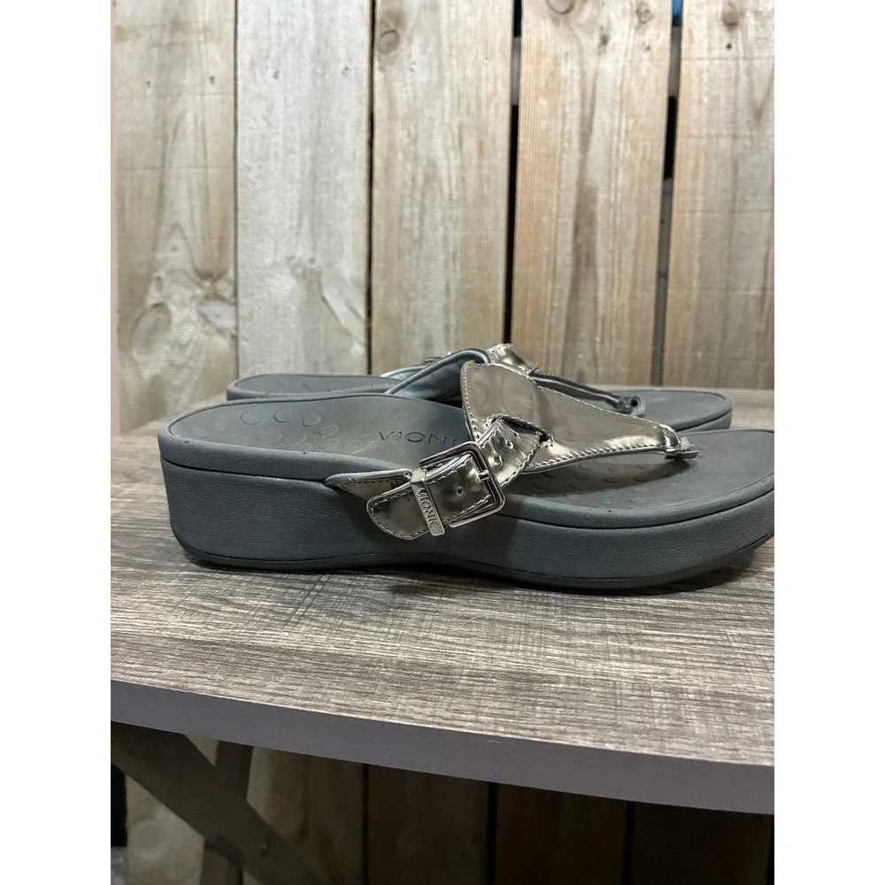 Vionic Cooper Metallic Pewter Platform Thong Sandals Womens 7 Orthotic Comfort - Picture 5 of 7